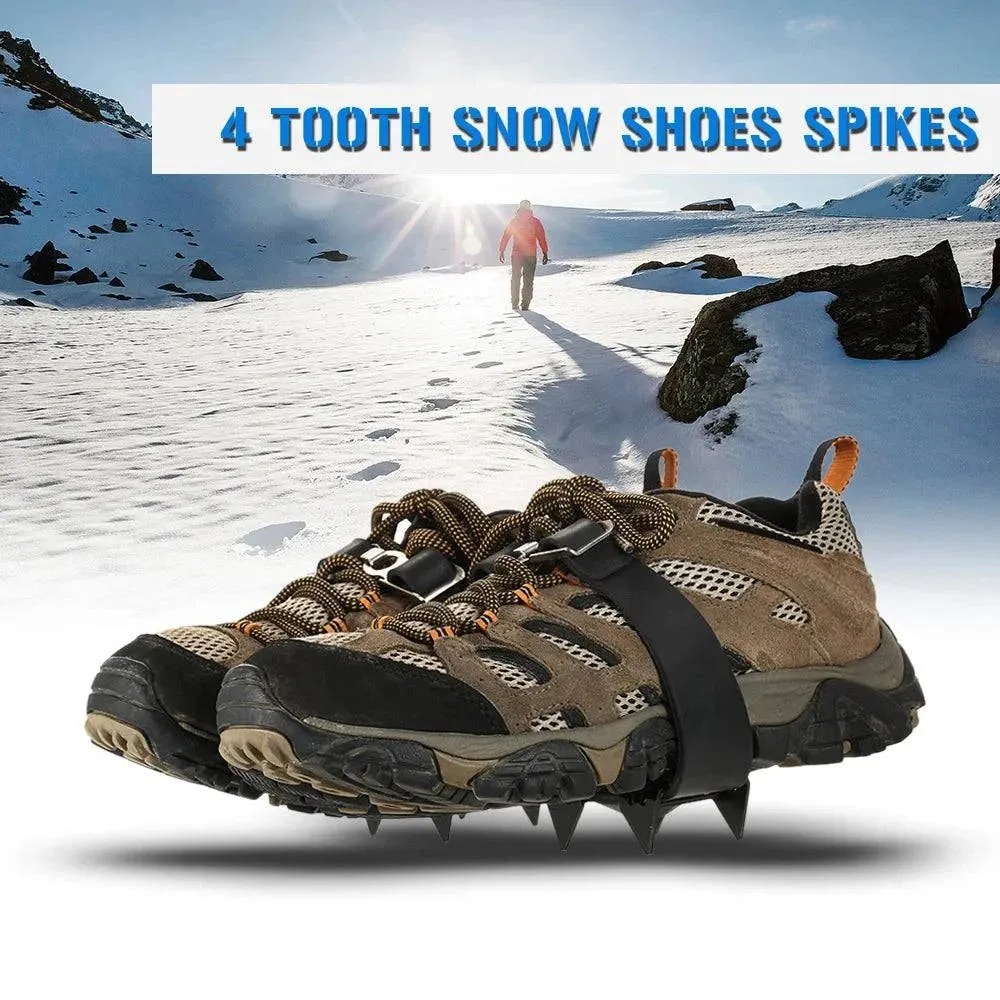 4 Tooth Crampons Winter Anti-Skid Snow Ice Climbing Shoe Spikes Grips Crampons Cleats Overshoes Outdoor Mountain Climbing Hiking