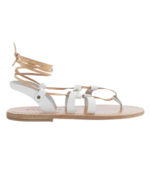 ACHILLE ANKLE TIED FLAT SANDALS WHITE