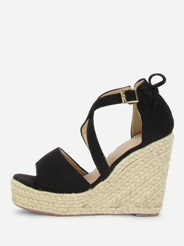 Bow Detail Platform Wedge Sandals