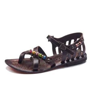 Brown Strappy Leather Sandals For Womens