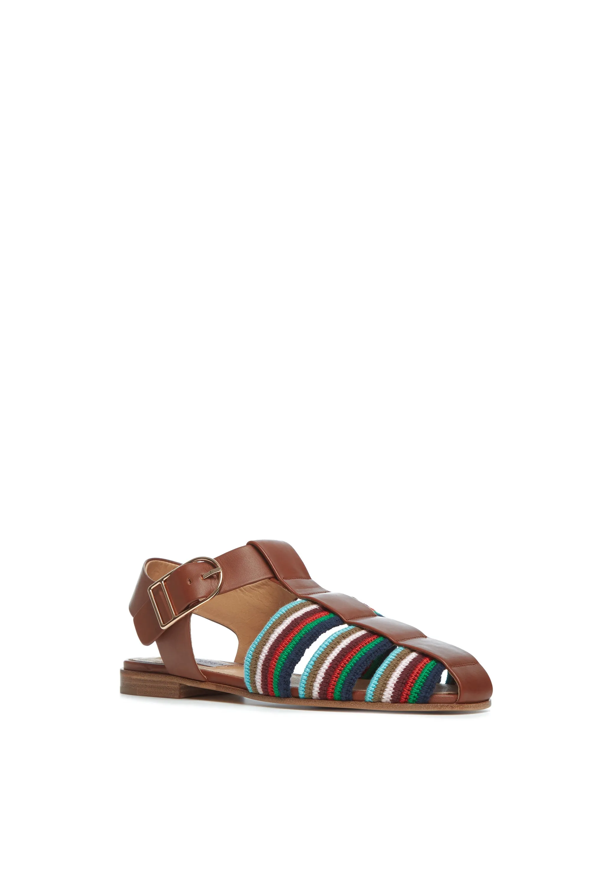 Calla Sandal in Cognac Multi Nappa Leather Crochet