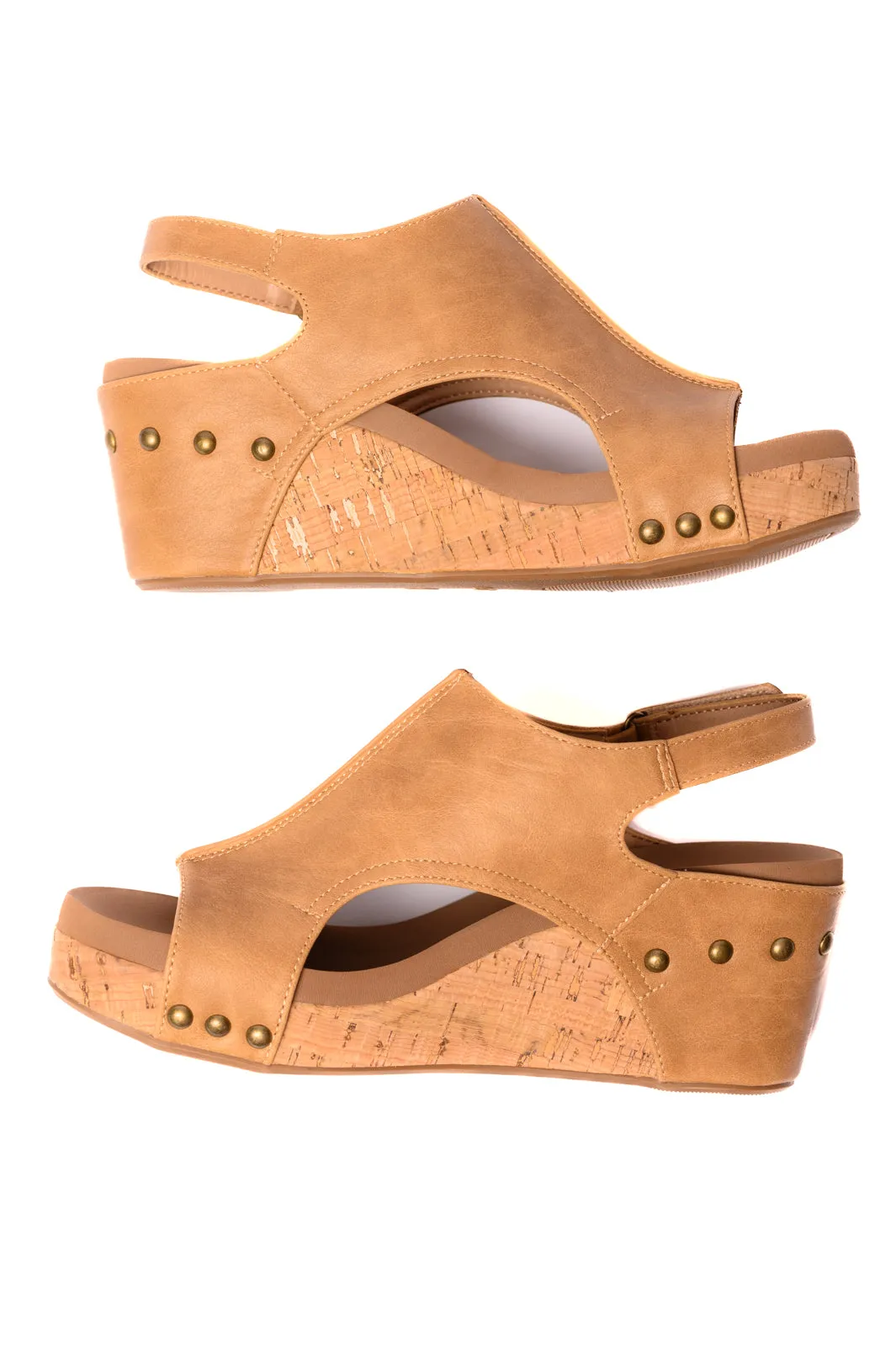 Carley Wedge Sandals in Caramel Smooth - CORKYS