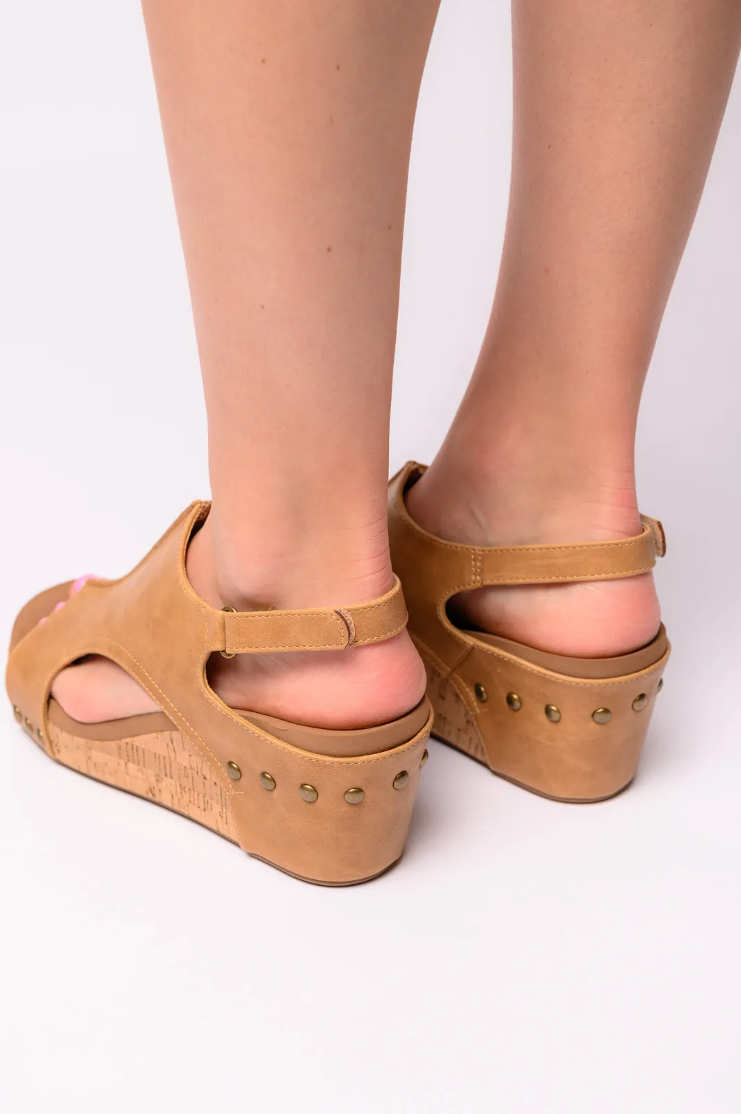 Carley Wedge Sandals in Caramel Smooth - CORKYS