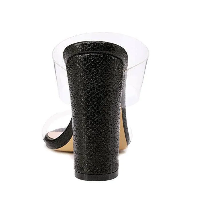 Casual Black Clear Chunky Heel Mules Sandals