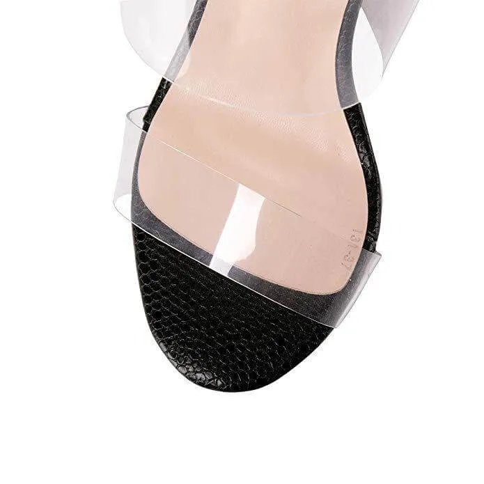 Casual Black Clear Chunky Heel Mules Sandals