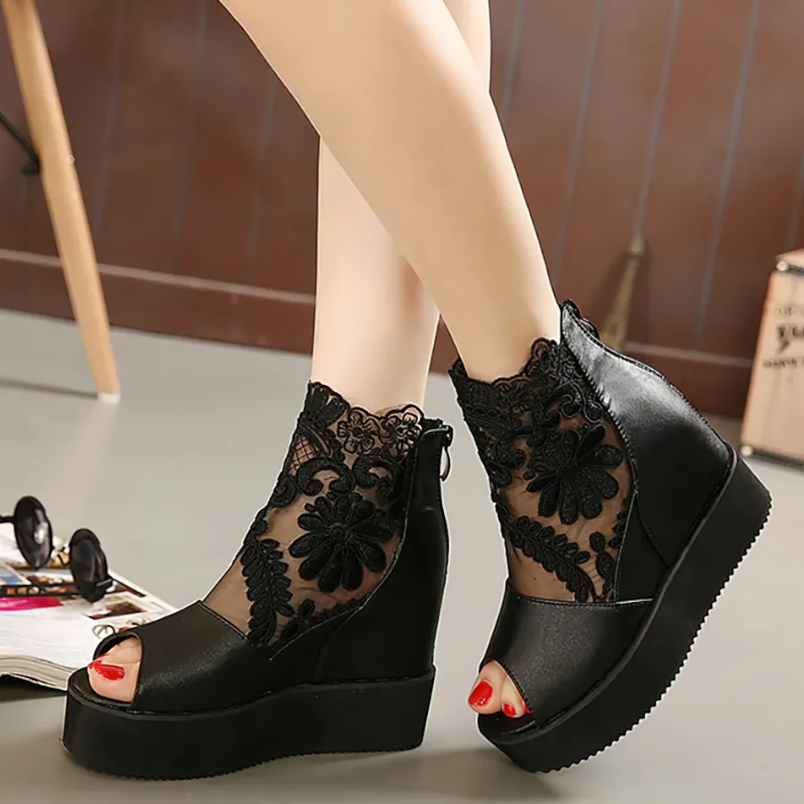 Elegant Lace Women's Sandals / Gothic Style Sandals For Girl / Aesthetic Female Platforms