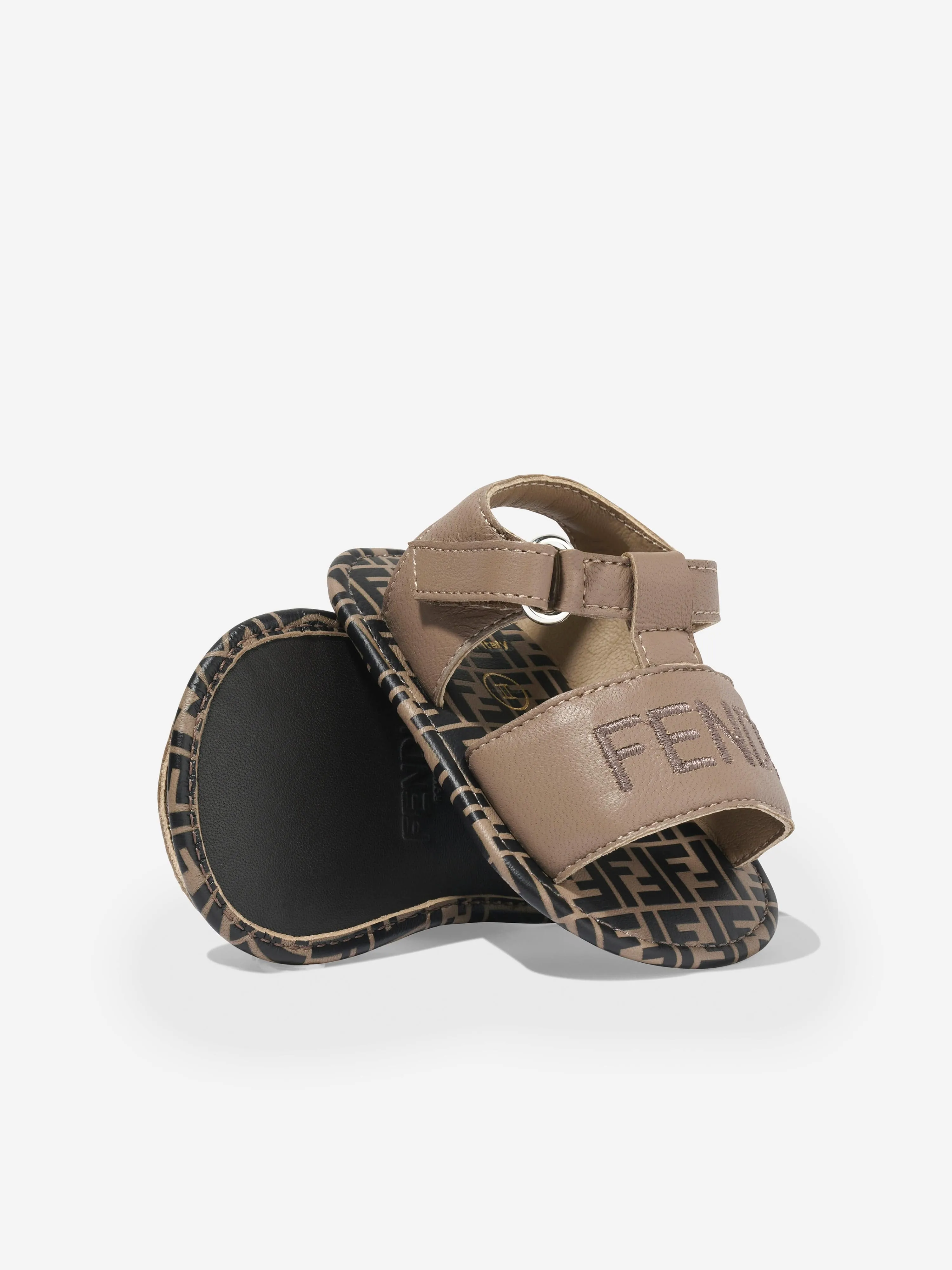 Fendi Baby Leather Logo Sandals in Beige