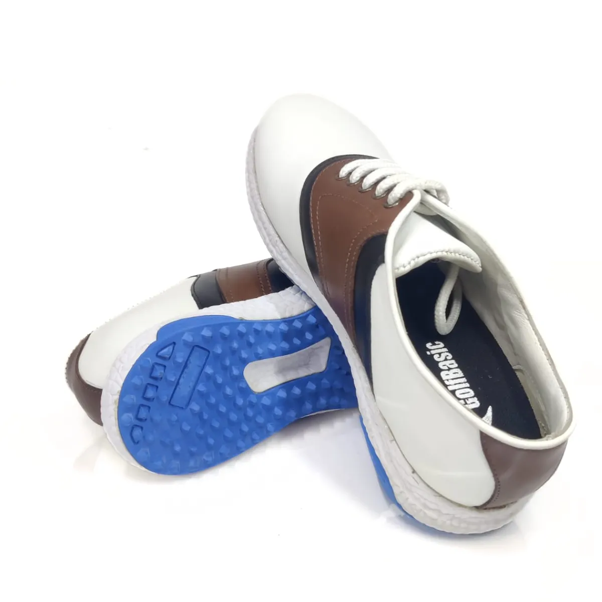 GolfBasic Drive Comfort White-Brown Spikeless Golf Shoes