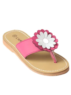 Lamour Girls Fuchsia White Daisy Flip Flop Sandal 7-11 Kids