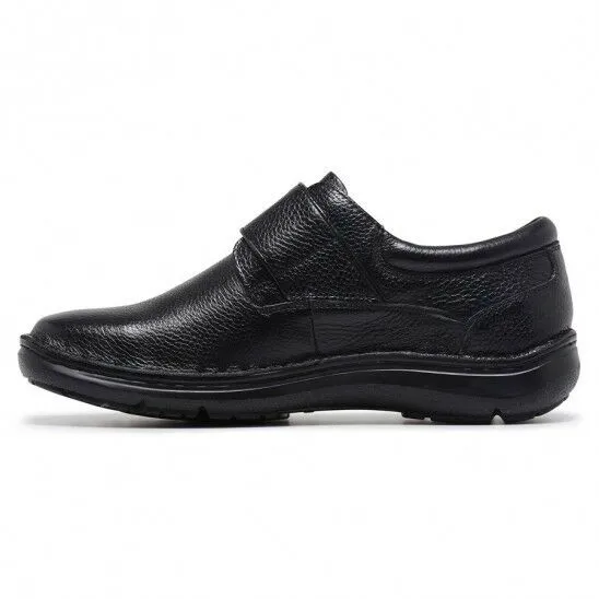 Mens Hush Puppies Bloke Black Leather Extra Wide Slip On Work Dress Shoes