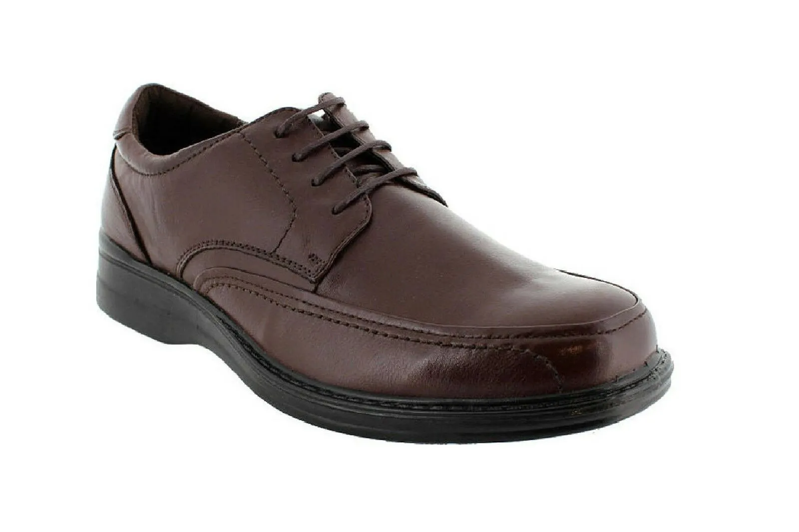 Mens Hush Puppies Torpedo Black Teak Mahogany Leather Extra Wide Work Shoes