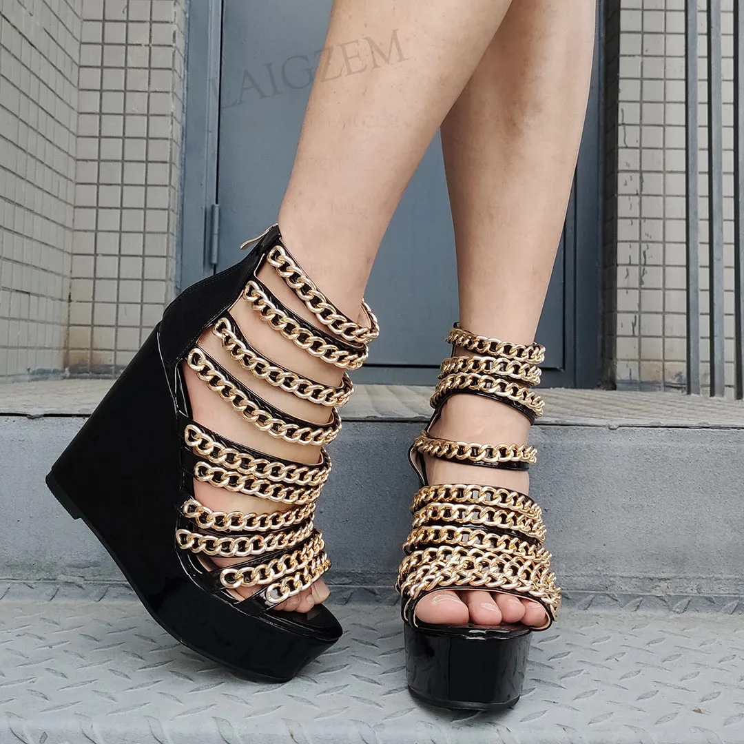 Metal Chains Wedges Sandals