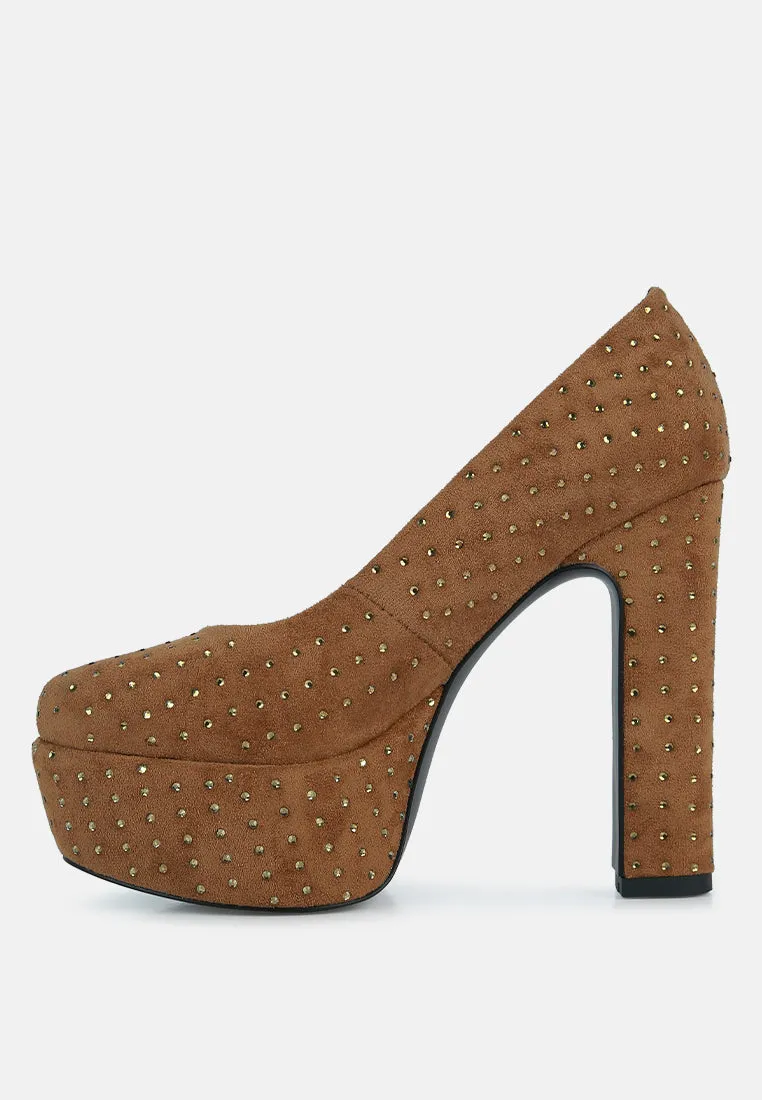 POPPINS Tan Glinting Platform High Pumps