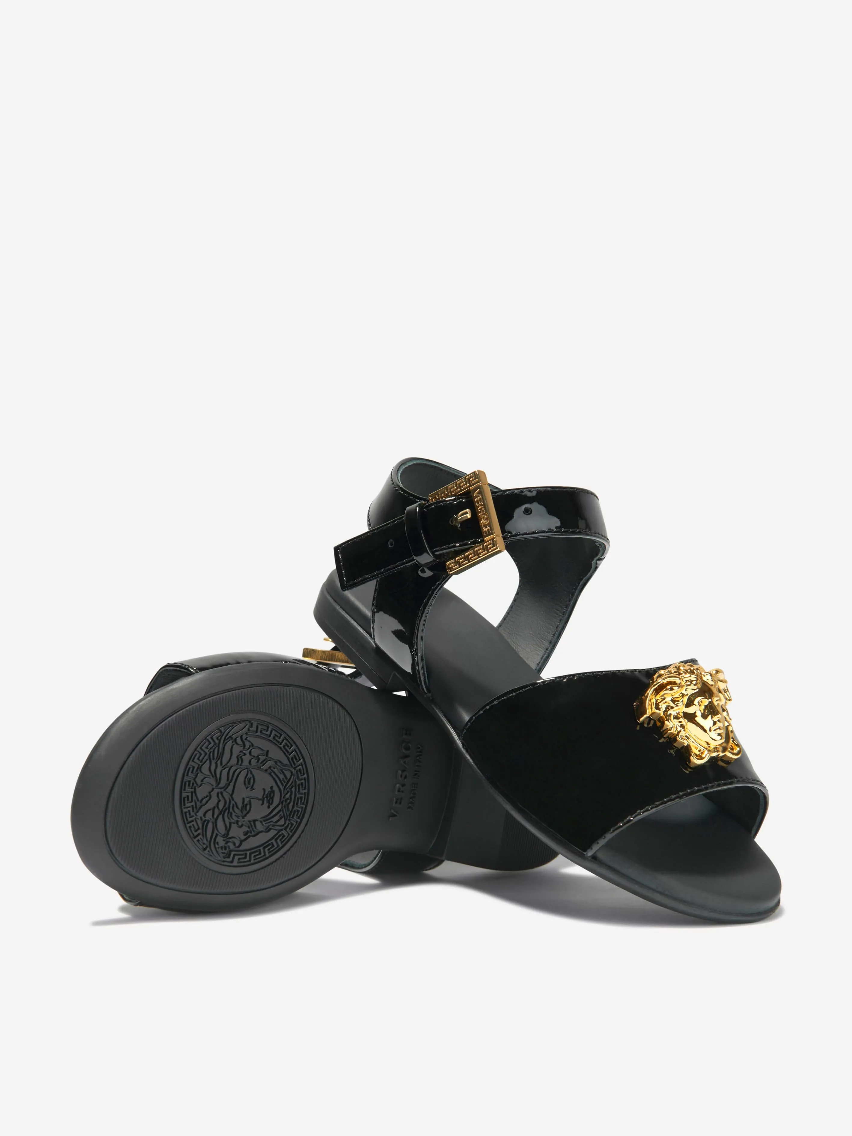 Versace Girls Patent Leather Medusa Logo Sandals