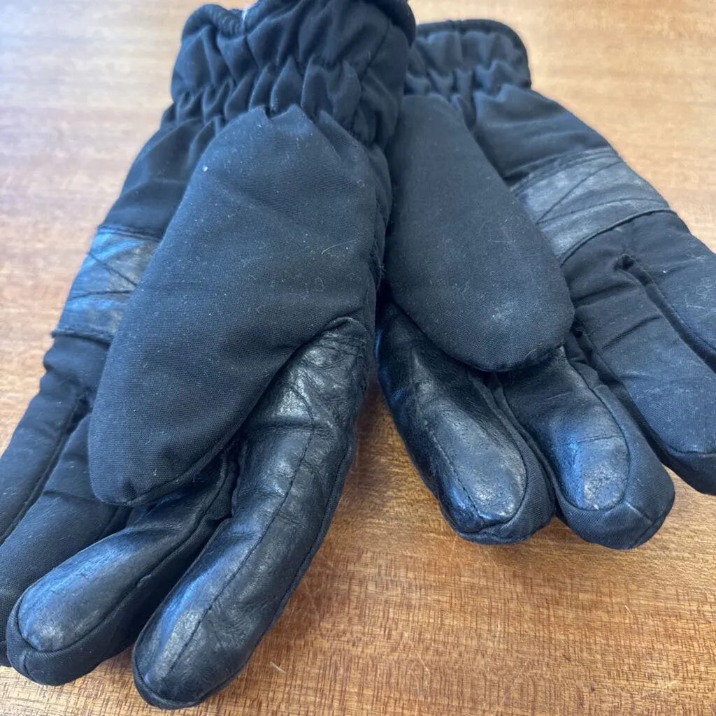 Winter Insulated Gloves with Leather Palm: Navy-unisex-MD