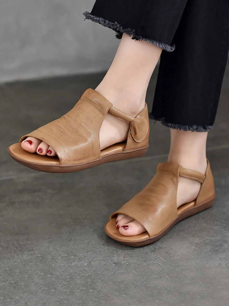 Women Summer Casual Solid Soft Leather Flat Sandals CC003