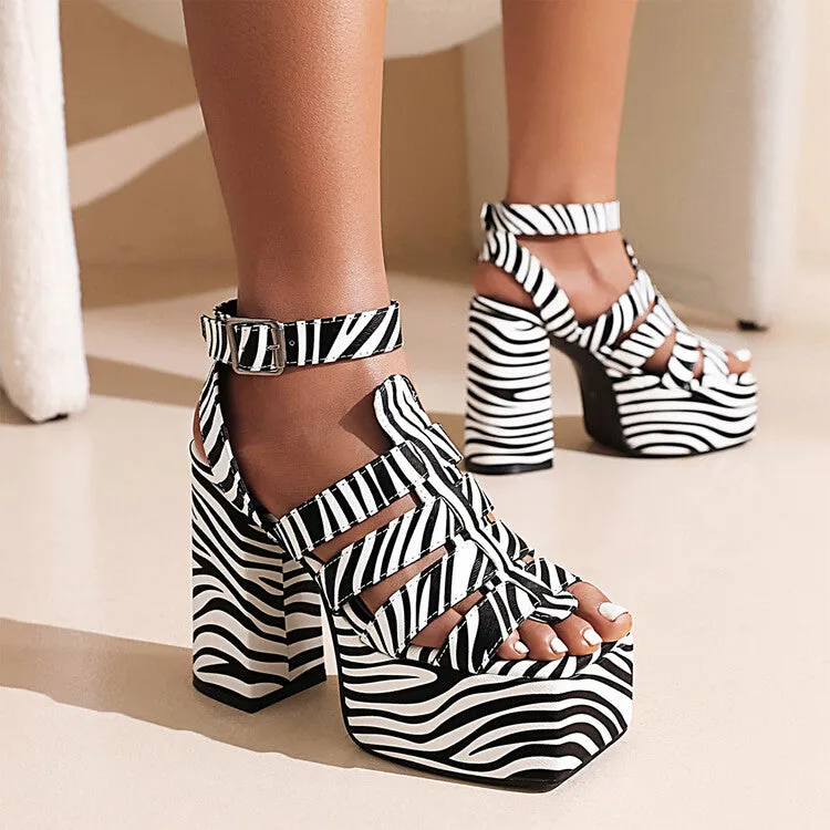 Women's Roman Style Ankle Strap Thick Sole Block Heel Platform Sandals